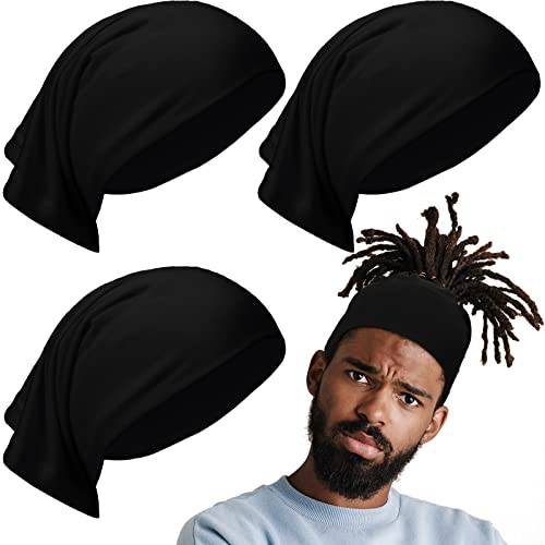 4 Packs DreadLocks Tube Sock Wide Elastic Headband Loc Cap Long Hair Dreads Satin Head Wrap Unisex Spandex for Women Men Sleeping (Black,12 x 9.8 Inches)