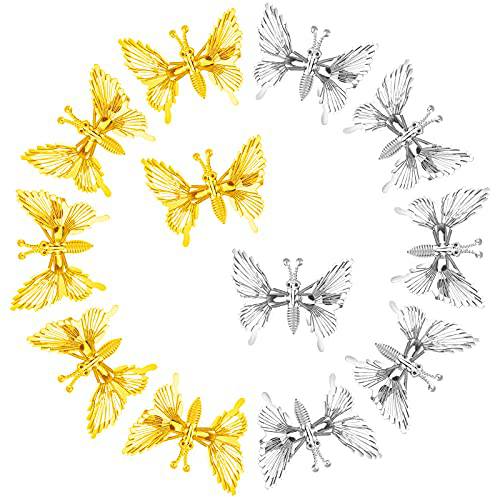 12 Pieces Metal Butterfly Hair Clips Metallic Hollow Butterfly Hair Pins Cute Moving Butterfly Hair Clips 3D Butterfly Hair Clamps for Women Girls Wedding Party Hair Styling (Gold, Silver)
