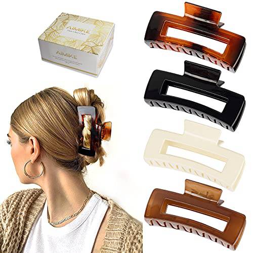 AIMIKE Large Hair Claw Clips 4.1 Inch, Acrylic Claw Hair Clips for Thick Hair, Strong Hold Rectangular Jaw Clips for Thin Hair, French Design Big Hair Clips for Women Girls - Nonslip Clip (4 Pcs)