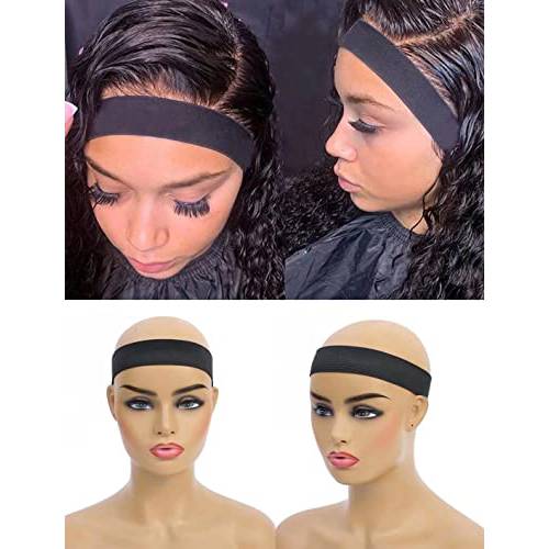 Alimiriam 2PCS Elastic Bands for Wig Edges Lace Melting Bands Wig Bands for Keeping Wigs in Placee Edge Wrap to Lay Edges Lastic Band for Lace Frontal Melt(23 L x 1.4 W, Black)
