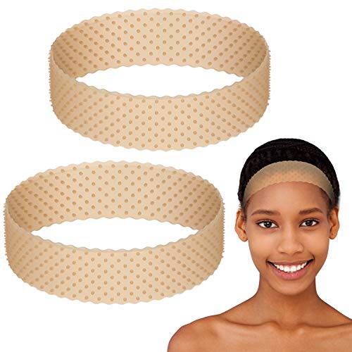 WILLBOND 2 Pieces Silicone Grip Wig Band Adjustable Silicone Wig Headband Fix Non Slip Wig Bands Seamless Wig Band Wig Grip Band Strong Holder for Men Women Sports Yoga (Light Brown)