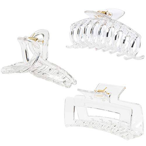 Kitiin Clear Hair Claw Clips for Thick/Fine/Thin Hair,Strong holding teeth interlocking Women Large Jaw Clips for Hair 3 Count In set (Transparent hair clips)