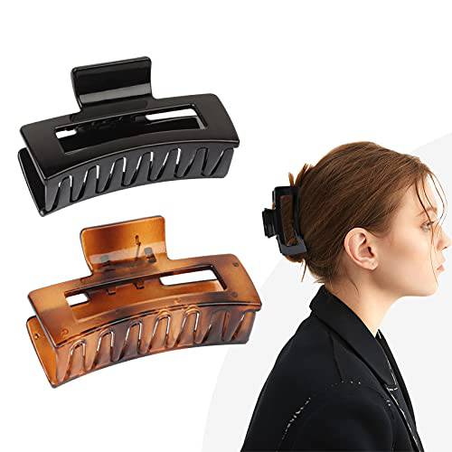 YEEPSYS Hair Claw Clips, Hair Accessories for Women and Girls Thin Hair, Strong Hold Hair Clip (3.5 inch, Amber+ Black)
