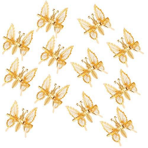 12 Pieces 3D Butterfly Hair Clips Gold Metal Moving Butterfly Hair Barrettes Hair Clamps Pins Claw Clips Cute Butterfly Hair Styling Accessories for Women and Girls