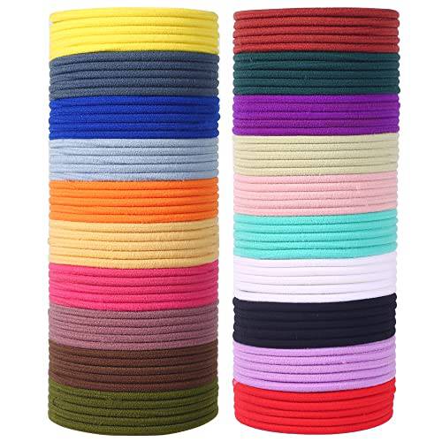 100PCS Hair Elastics Hair Ties, 4MM Colorful Ponytail Holders Hair Bands, 2 Inch in Diameter Elastic Band for Medium to Thick Hair, Curly Hair, Women or Men, 20 Colors (4MM Colorful ）