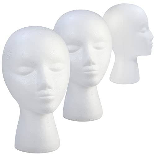 3 Pack Female Foam Mannequin Head - Lightweight Foam Head Sturdy Durable Foam Wig Stand Easy To Carry Suitable For Display Of Wigs, Hair Accessories, Glasses