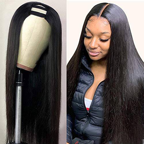 CanaryFly U Part Wigs Human Hair Wigs For Black Women Brazilian Straight Human Hair Wigs None Lace Front Wigs Glueless Natural Color U-part Wigs Hair Extension Clip(26inch, U-Part wig)