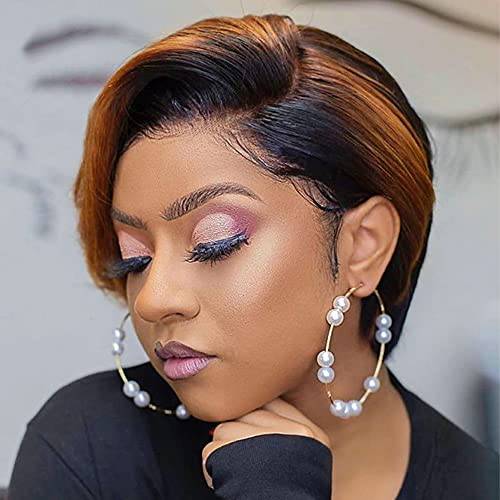 Short Pixie Cut Wig Straight Hair Short Wigs for Black Women Synthetic Ombre Gold Blonde Short Pixie Bob Wig for Daily Use (6 inch) (Ombre Blonde)