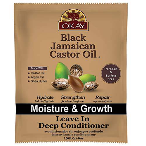 OKAY - Black Jamaican Castor Oil Leave-In Conditioner - All Hair Types/Textures - Repair, Moisturize, Grow Healthy Hair - with Argan Oil, Shea Butter - Free of Parabens, Silicones, Sulfates - 1.5 oz