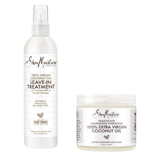 SheaMoisture 100 percent Extra Virgin Coconut Oil Moisturizer and Leave-In Conditioner for Head-to-Toe Pampering Nourishing Hydration Skin and Hair Care with No Sulfates 2 count
