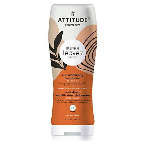 ATTITUDE Amplifying Conditioner for Wavy and Curly Hair, Plant- and Mineral-Based Ingredients with Argan and Coconut Oil, Vegan and Cruelty-free Daily Detangler, Peach and Vanilla, 16 Fl Oz