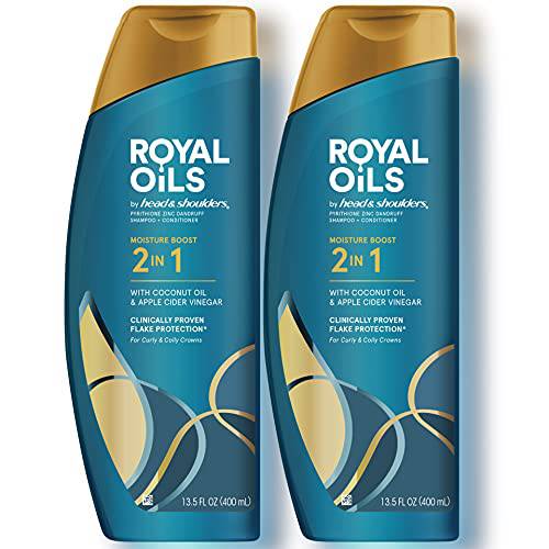 Head & Shoulders Dandruff Shampoo & Conditioner 2 in 1 Royal Oils Moisture Boost, Scalp Care for Natural and Curly Hair, Coconut Oil and Apple Cider Vinegar, Sulfate Free, 27 Fl Oz, 2 Count