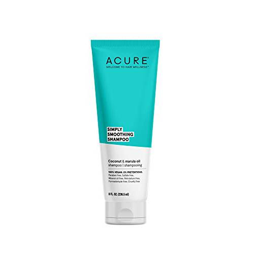 Acure Simply Smoothing Shampoo, Water, Coconut & Marula Oil, 100% Vegan, Performance Driven Hair Care, Smooths & Reduces Frizz, White/Blue, 8 Fl Oz