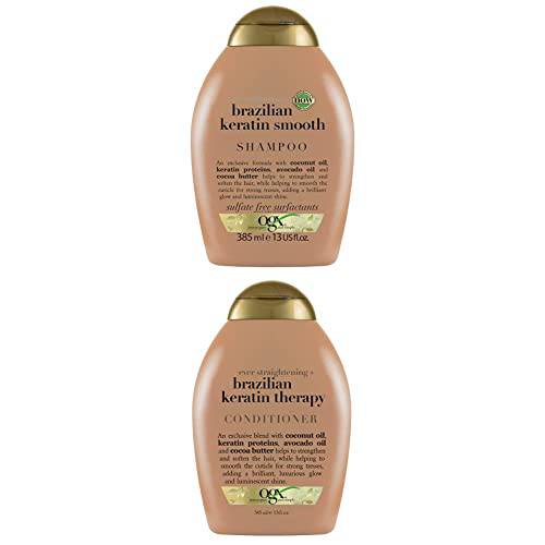 OGX Ever Straightening + Brazilian Keratin Therapy Smoothing Shampoo with Hair-Smoothing Conditioner with Coconut Oil, Cocoa Butter & Avocado Oil