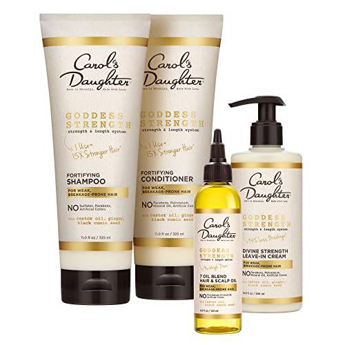 Carol’s Daughter Goddess Strength 4 Full Size Products Hair Care Set - Sulfate Free Shampoo, Conditioner, Leave In, Scalp & Hair Oil Treatment- For Curly, Natural Hair