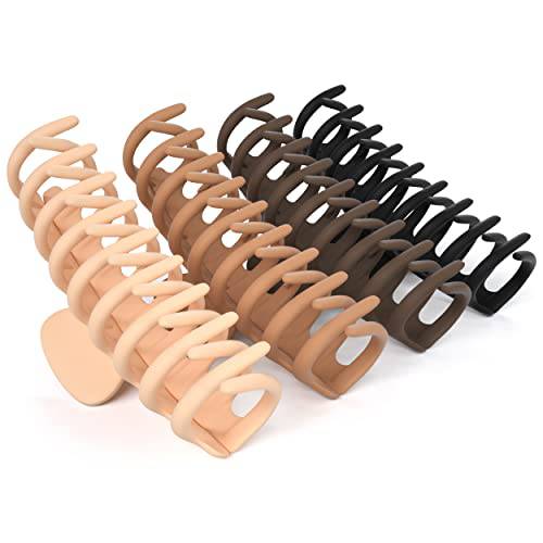 FRAMAR Large Claw Clips For Thick Hair – Large Hair Clip For Thick Hair, Girls Hair Clips Claw, Big Hair Clips For Thin Hair, Hair Claws Clips For Hair, Matte Claw Clips, Neutral Hair Clips 4 Pack