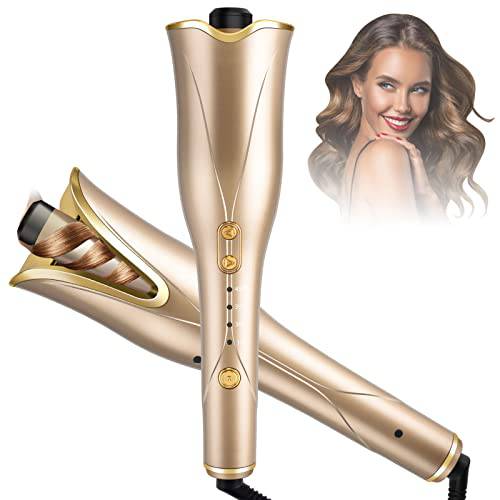 Hair Curler, Nityrliv Automatic Curling Iron Auto Rotating Curling Wand Wavy Look Curly Hair Curling Tools Fast Heating Auto Shut-Off & 4 Temps & 3 Timer Setting (Gold)