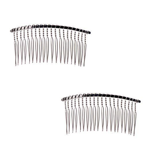 Ruwado 2 Pcs Wedding Veil Hair Side Comb Metal Black Twist Wire Curved Classic French Styling 20 Teeth Hair Pin Clamp for Fine Hair Women Girl DIY Bridal Hair Accessories (Silver)