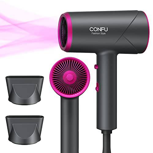 CONFU 1875W Ionic Hair Dryer, Lightweight Hair Blow Dryer with Cool Shot Button & 2 Concentrator Nozzles for Women