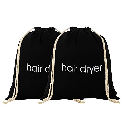 TSHD Hair Dryer Bags Drawstring Bag Container Hairdryer Bag Cotton Travel Storage (2 PCS Black)