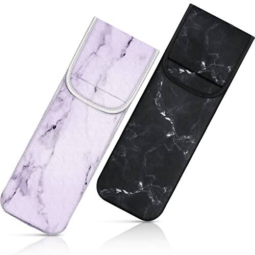 2 Pack Heat Resistant Neoprene Curling Iron Holder Cover Bag Flat Iron Travel Case for Hair Tools Curling Iron Organizer Bag or Travel Daily Use, 15 x 5 Inches Marble Pattern