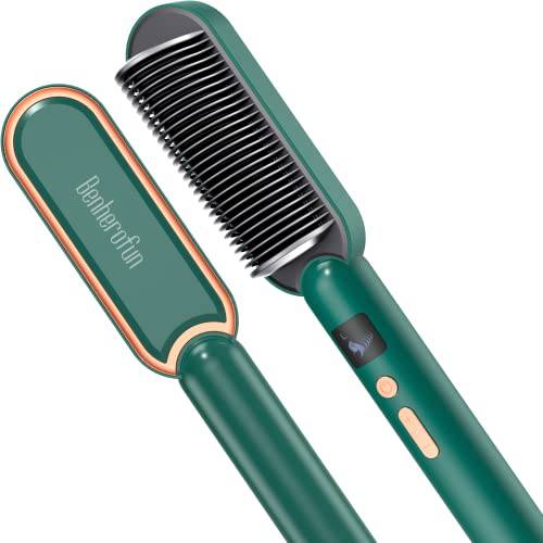 Hair Straightener Brush - Fast Heating Ceramic Hair Straightener Comb & Iron with 3 Temp Settings, Anti-Scald & 20Mins Auto-Off, Home Salon Help You for Frizz-Free Silky Hair.