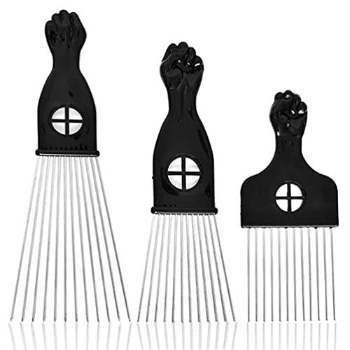 3 Pack Afro Picks for Curly Hair, Metal Hair Pick for Afro Hair, Afro Comb for Hair Styling Women/Men Hairdressing Tool (Black)