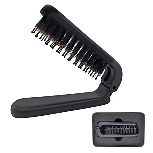 Folding Hair Brush, Easy to Carry Travel Brush, Mini Pocket Brush Suitable for Small Spaces, Nylon & Bristles Brush, for Women Any Hairstyles and Men’s Hair and Beards