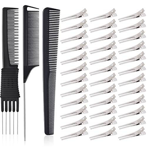 50Pcs Pin Curl Clips, IKOCO Hairdressing Double Prong Hair Clips with 3Pcs Comb Set for Setting Curls, Hair Salon or Barber, Silver