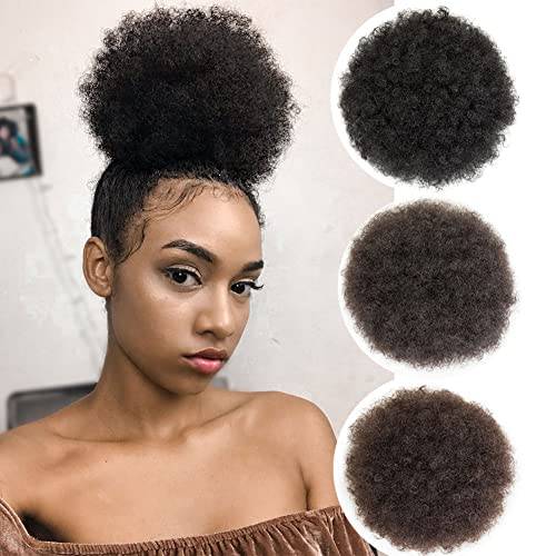 MOONSHOW Afro Puff Drawstring Ponytail Extension for Black Women Short Afro Kinky Curly Hair Bun Ponytail Extension Synthetic Hair Pieces Afro Puff Ponytail for Natural Hair (1B Natural Black)