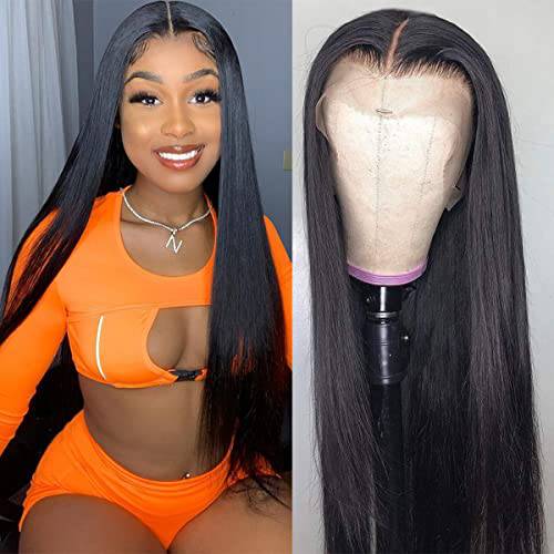 26 Inch HD Straight Lace Front Wigs Human Hair 13x4 Pre Plucked Lace Front Wigs Human Hair 150% Density Straight Frontal Wigs Human Hair Glueless Straight Human Hair Wigs HD Lace Frontal Wig Straight