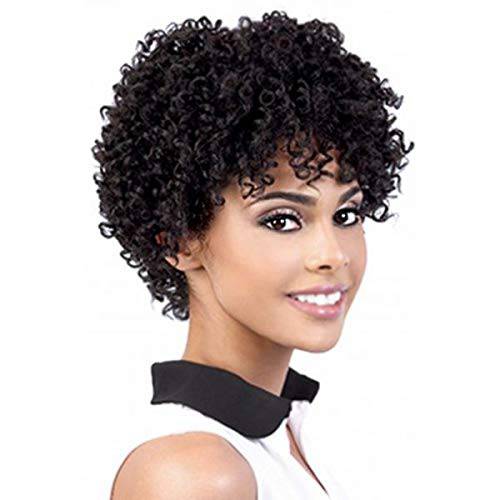 Swiking Short Afro Curly Wig for Black Womens Human Hair Kinky Full Wigs With Bangs Synthetic Heat Resistant Cosplay Wigs Natural Looking Premium Wigs(Black)