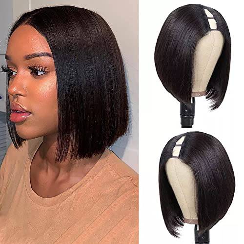 12Inch Short Bob Wigs Human Hair Straight V Part Wigs Brazilian Human Hair Wigs For Black Women No Leave Out V Part Bob Wigs No Sew in NO Glue 150% Density Natural Black