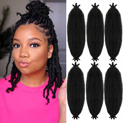Pre-separated Springy Afro Twist Hair 16 Inch 6 BUNDLES Marley Twist Hair Kinky Braiding Hair for Spring Twists and Bomb Twists Style 48 STRANDS (16 Inch 1B)