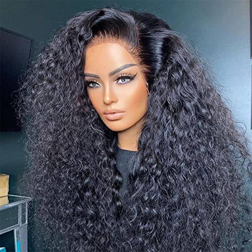 13x6 Transparent Lace Front Wigs Human Hair Curly Human Hair Wigs for Black Women 200% Density Glueless Lace Frontal Wigs Brazilian Virgin Human Hair Pre Plucked Bleached Knots Curly Wigs
