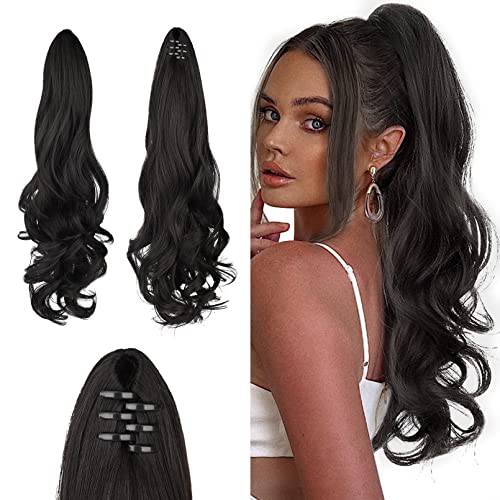 SEIKEA 24 Ponytail Extension Claw Long Curly Wavy Pony Tail Natural Soft Clip in Hair Extension Synthetic Hairpiece for Women - Black