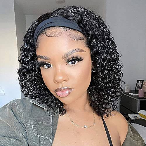 14 Inch Headband Wig Water Wave Human Hair Wigs for Black Women Glueless None Lace Front Wigs Headband Wigs Human Hair Brazilian Virgin Hair Machine Made Headband Wigs 150% Density (14 Inch, headband wig water)