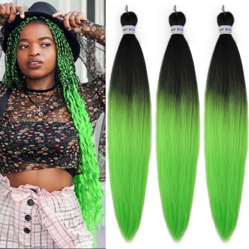 Black to Neon Green Braiding Hair Pre Stretched Braiding Hair Extensions