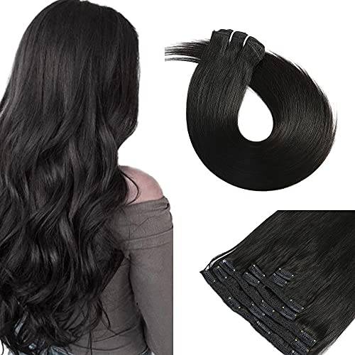 Clip In Human Hair Extensions - Thicken Double Weft 11A Brazilian Hair 130g 7pcs Silky Straight 100% Human Hair for Women (18 Inch, Straight (Natural black))