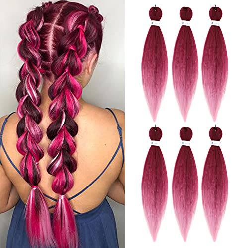 HAIRCUBE Pre-Stretched Braiding Hair Ombre Red Braiding Hair Extensions 26 Inch 6 packs Hot Water Setting Professional Soft Yaki Synthetic Crochet Braids（Ombre Red）