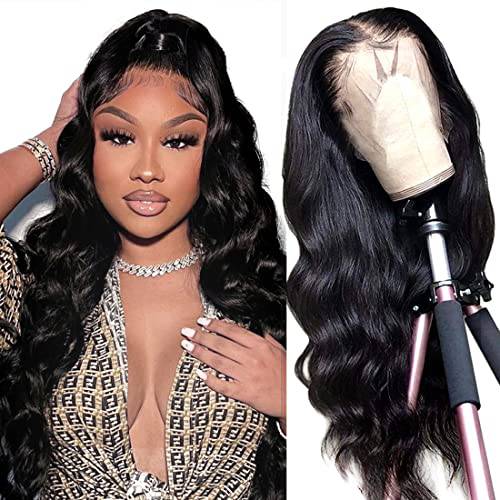 Human Hair Wigs for Black Women Human Hair Glueless 13x4 Body Wave Lace Front Wigs Human Hair Lace Front Wigs Pre Plucked 180% Density 10A Lace Frontal Wigs Natural Black 20 Inch Body Wave Wigs