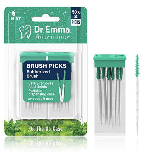 Dr. Emma Brush Picks Rubberized Brush Mint Brush Picks, 100 Picks/Pack (Mint, 1 Pack (100 Picks))