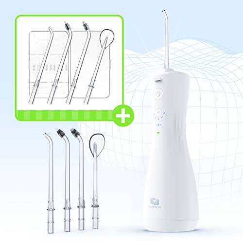Cordless Portable Water Flosser Dental Oral Irrigator Electric Rechargeable IPX7 Waterproof 250ML Water Floss Teeth Cleaner with Extra 4pcs Different Nozzles Pack