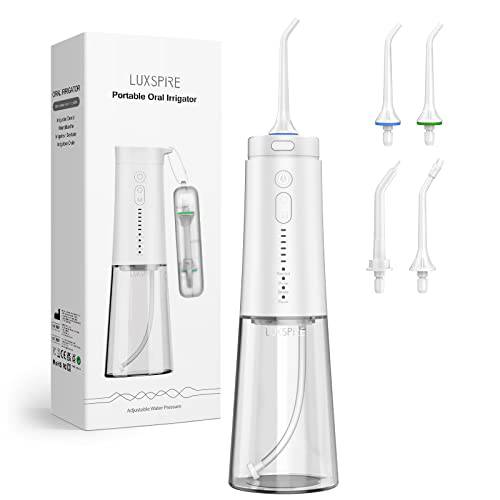 Luxspire Cordless Water Flosser, Portable Dental Flosser with 6 Pressure 4 Modes, Waterproof Oral Irrigator Rechargeable Powerful Teeth Oral Cleaner for Home & Travel Deep Gum Teeth Cleaning, White