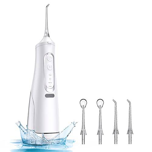 BEBEN 4 Modes Water Flossers Cordless for Teeth, Water Electric Flosser Picks for Teeth Cleaning, IPX7 Portable and Rechargeable Dental Floss and picks, 300ml Dental Oral Irrigator for Home and Travel