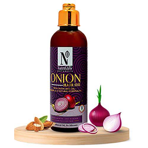 NutriGlow Natural’s onion Hair Oil For Hair Re-growth & Hair Fall Treatment with Redensyl, Long & Shiny Healthy Hair, Paraben & Sulphate Free (3.3 Fl Oz , 100 gm)
