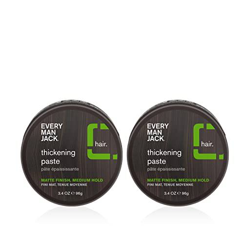 Every Man Jack Mens Hair Styling Thickening Paste - Add Extra Thickness and Texture with a Medium Hold, Matte Finish, and Low Shine - Non-Greasy, For All Hair Types, Fragrance Free - 3.4-ounce Twin Pack - 2 tins