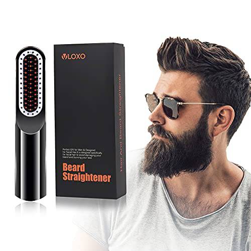 Cordless Beard Straightener Brush for Men, VLOXO Professional Hair Straightener Heat Comb Portable Anti Scald Hair Straightener with Rechargeable LCD Display Adjustable Temperatures