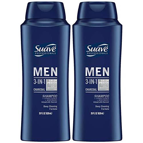 Suave Men Charcoal 3-in-1 Shampoo, Conditioner and Body Wash, 28 Ounce (Pack of 2)