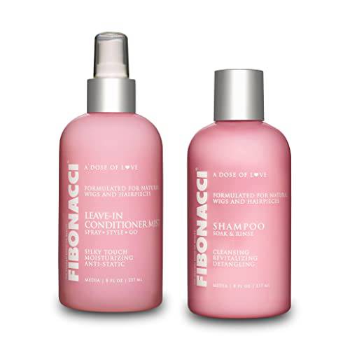 Fibonacci Beauty Organic Product Natural Human Hair Wig Shampoo & Conditioner Combo Pack - Premium Wig Care Solution, Soak & Rinse/Spray & Go - Revitalizes, Moisturizes, Detangles, & Removes Residues 8 ounce
